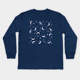 Crescent Moons and Stars - Pink Kids Long Sleeve T-Shirt